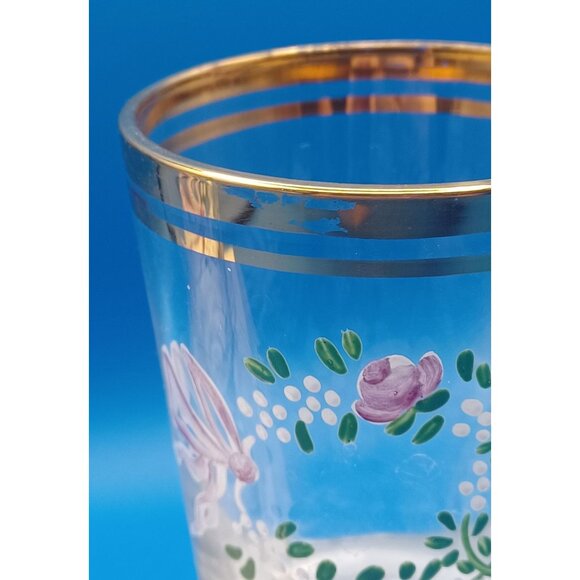 2 Antique Moser Enameled Pedestal Glasses Gold Rim Purple Floral Swags Design - Picture 11 of 16